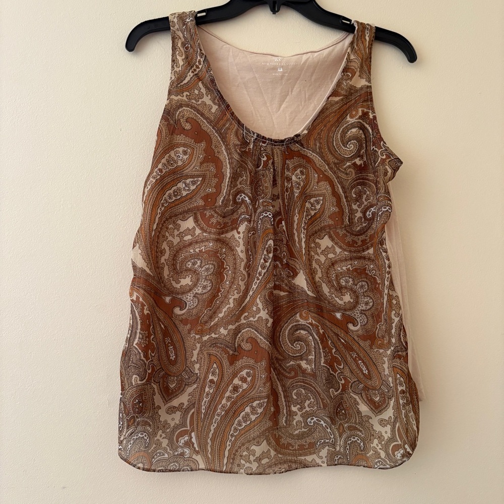 New York & Company Brown Paisley Sleeveless Tank Top Small Layered